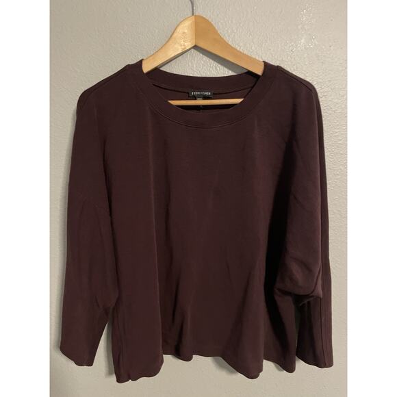 Eileen Fisher Womens Sweater L/XL Maroon Lyocell Blend Stretch Soft Boxy Modern - Picture 1 of 7